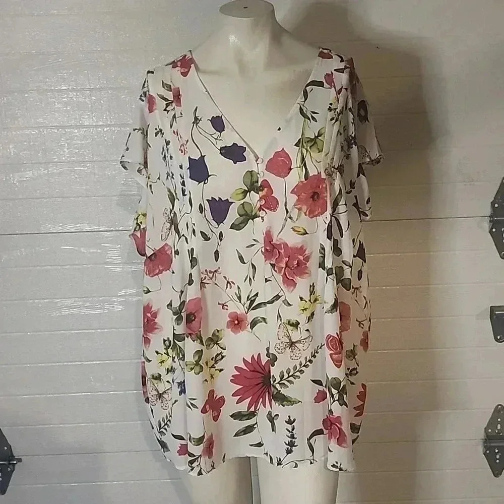 MADISON D' AMELIE PARIS TULIP PRINT BLOUSE 3X
